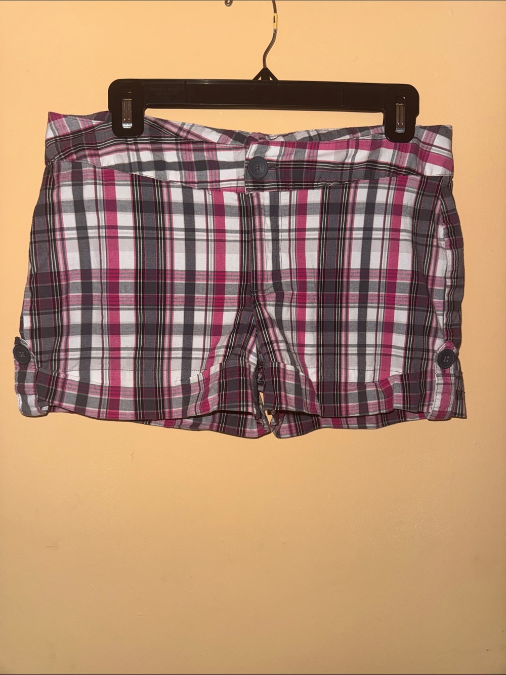Women's Plaid Bermuda Shorts in Pink and White W/Grey and Black Accents Size M